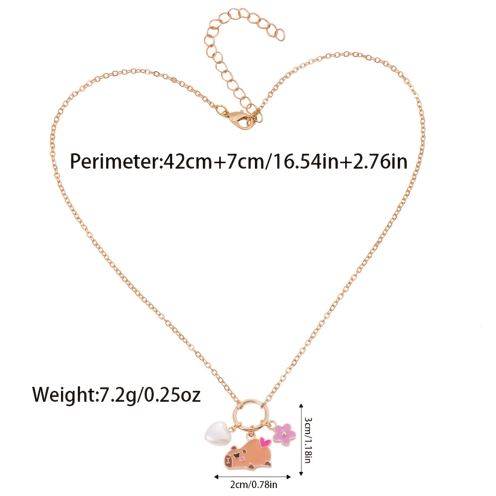 Girls' Capybara Enamel Flower Heart Pendant Necklace
